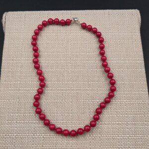 18" Sterling Silver Red Mountain Jade Handmade Necklace B1050